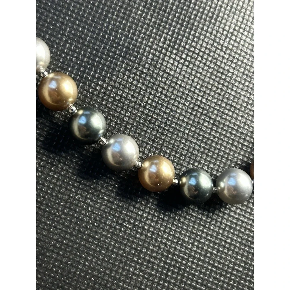 Metallic Faux Pearl Statement Necklace Silver S925‎ Extender Gray Silver brown